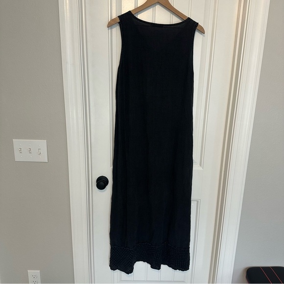 Vintage Maxi Dress Linen Black Embroidered Floral Boho Whimsigoth Size Small - Picture 5 of 9